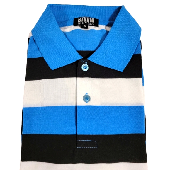 STUDIO by OMEGA Men's Short Sleeve Stripe Polo Shirt Golf Collar M - Picture 2 of 5